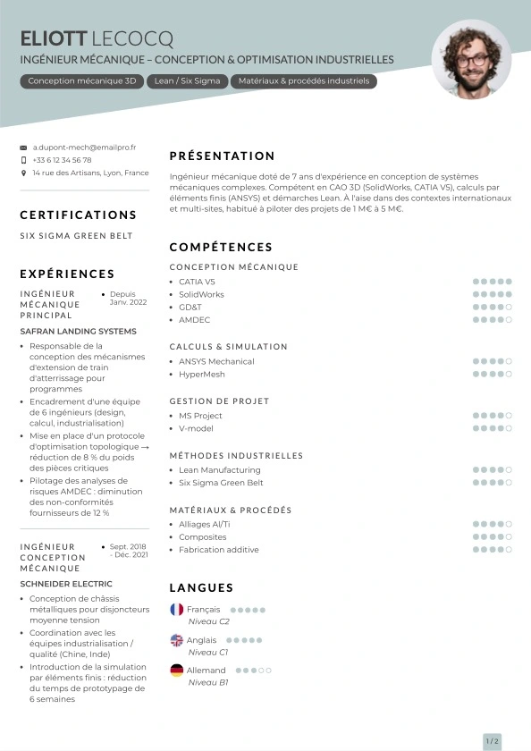 Cv ingénieur chic oblique