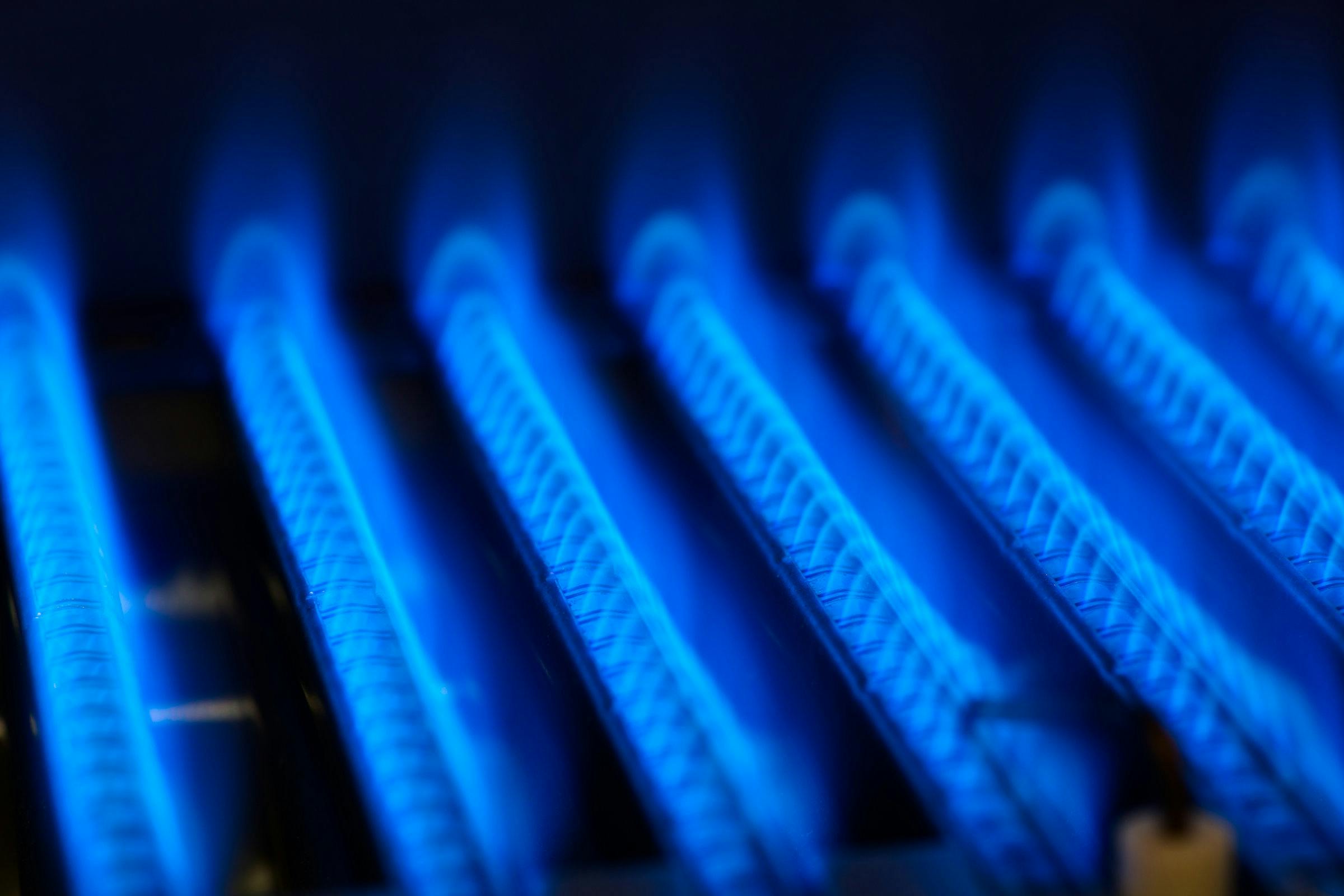Close up of bright blue boiler flames