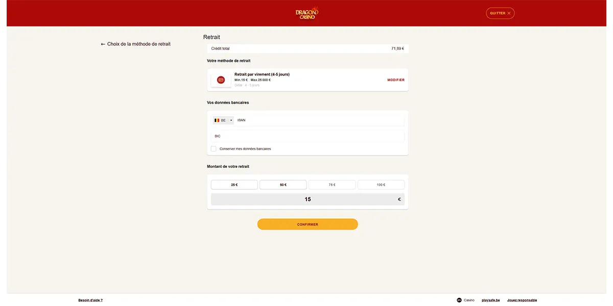 Faire un retrait de gains casino sur Dragon Casino