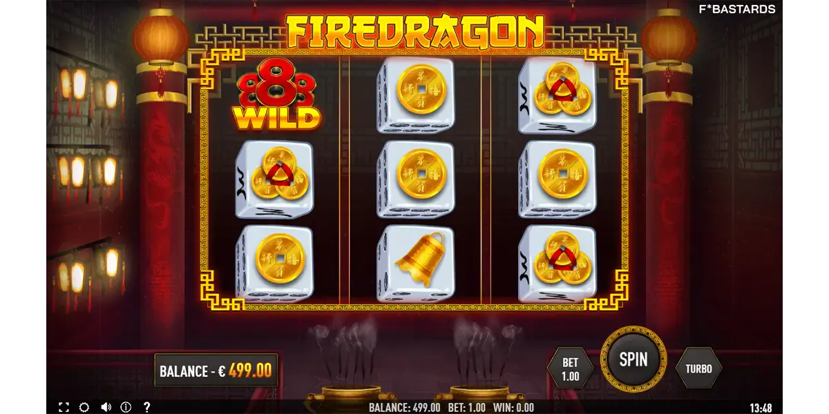 Fire Dragon Dice van F*Bastards – vurige dice game met brandende draken, pixelstijl en spectaculaire winmultipliers.