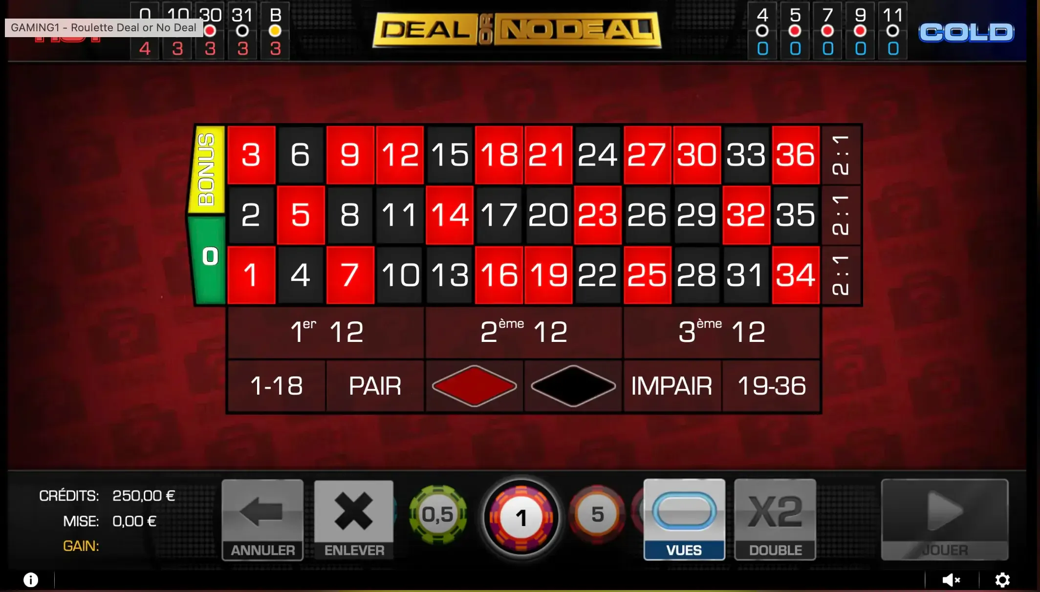 French roulette with its single zero is available on Dragon Casino with the Roulette Deal or No Deal game by Gaming 1.