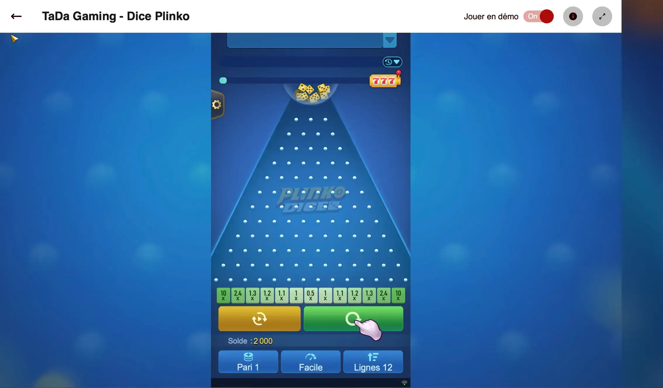 Op Dragon Casino is Plinko beschikbaar via het spel Dice Plinko, ontwikkeld door spelontwikkelaar TaDa Gaming.