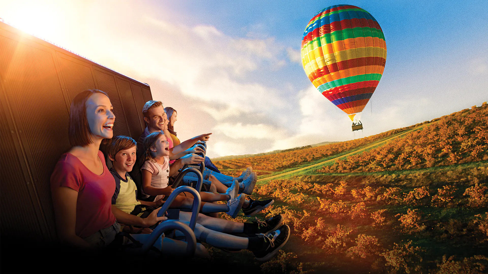 Sky Voyager ride at Dreamworld soaring high above the theme park