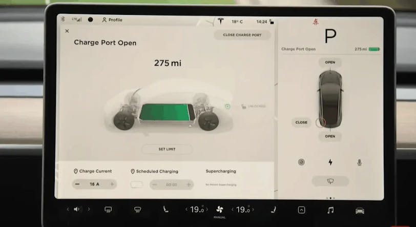 Tesla charging info screen