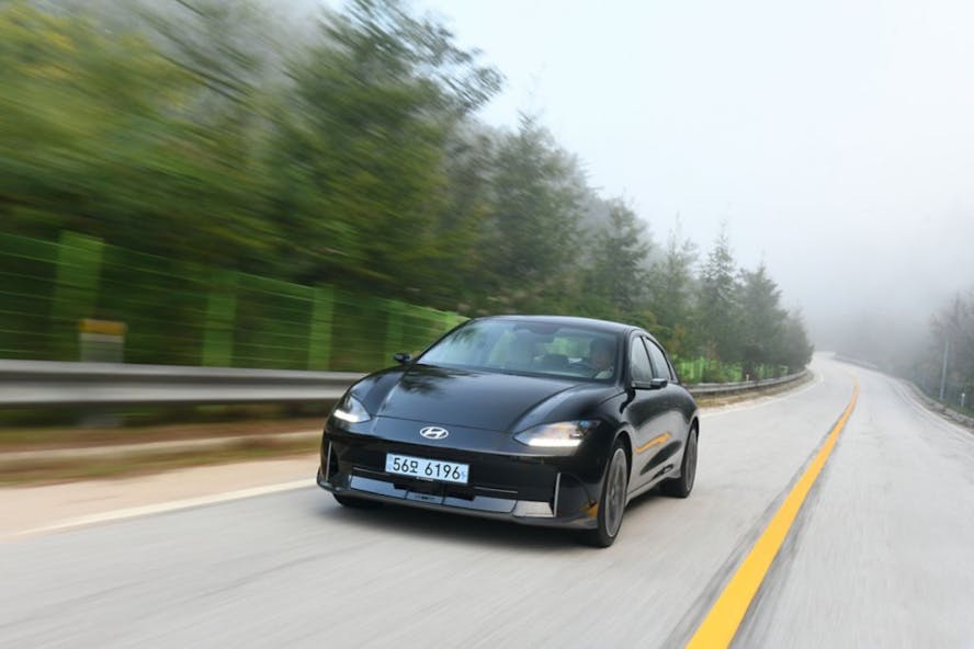 Hyundai IONIQ 6 First Edition speeding on road