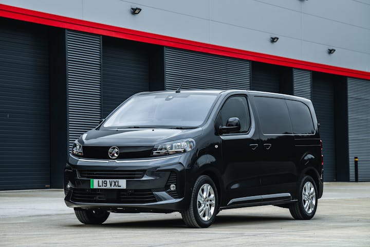 Vauxhall vivaro electric van in black, parked at depot