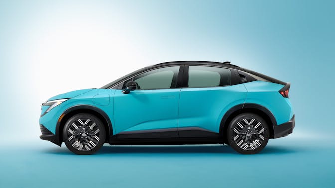 Side view of the facelifted 2025 Nissan LEAF iconic electric car