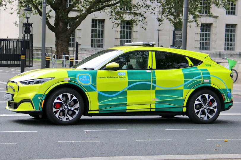 NHS electric car ambulance in urban setting