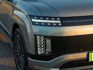 Close up of electric car hyundai ioniq 9 front grille, alloys, and head lights