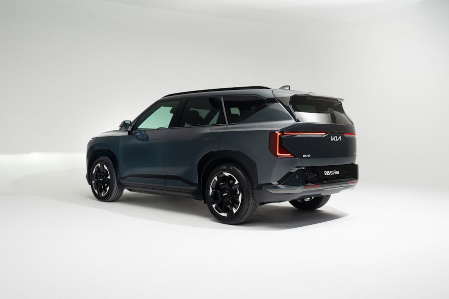 Kia EV5 rear/ side view shot in gravity grey
