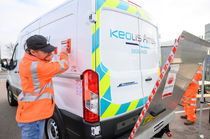 KeolisAmey Docklands electric fleet 2025 - Modified electric van with tail lift