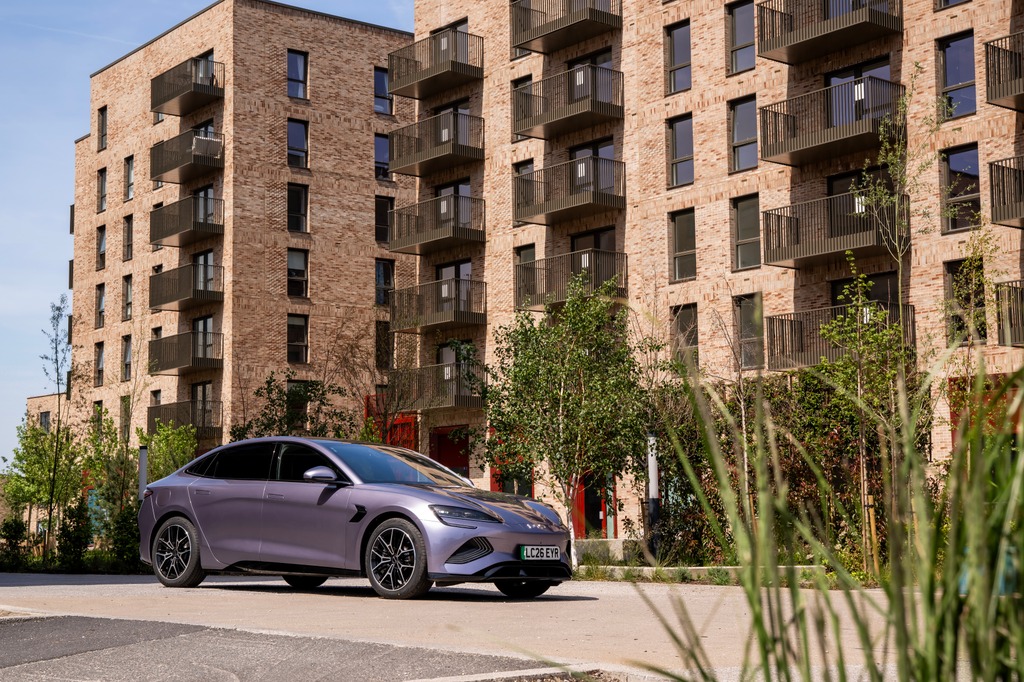 Byd seal electric car in carpark next to an apartment block in the UK