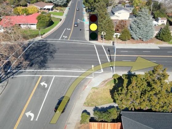 Our driving lessons video series shows you how to properly make a right turn at different stoplight conditions.