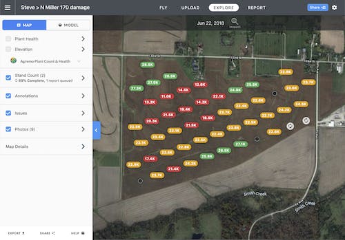 DroneDeploy Stand Assessment is an automated, drone-based solution to conduct stand counts and gap analysis for corn and soybeans.