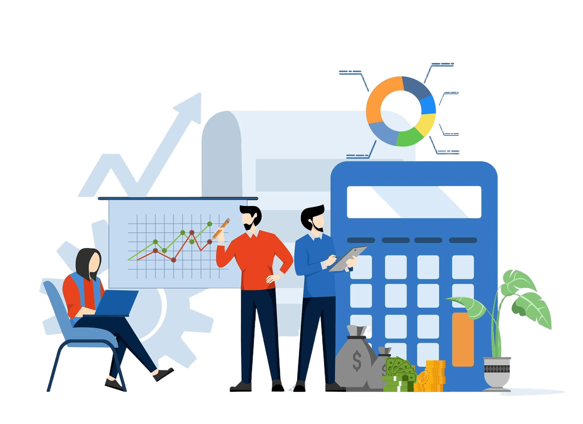 Vector illustration of financial management concept with characters managing financial income