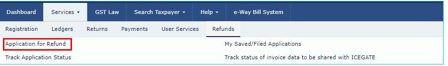 Services tab in GST Portal online
