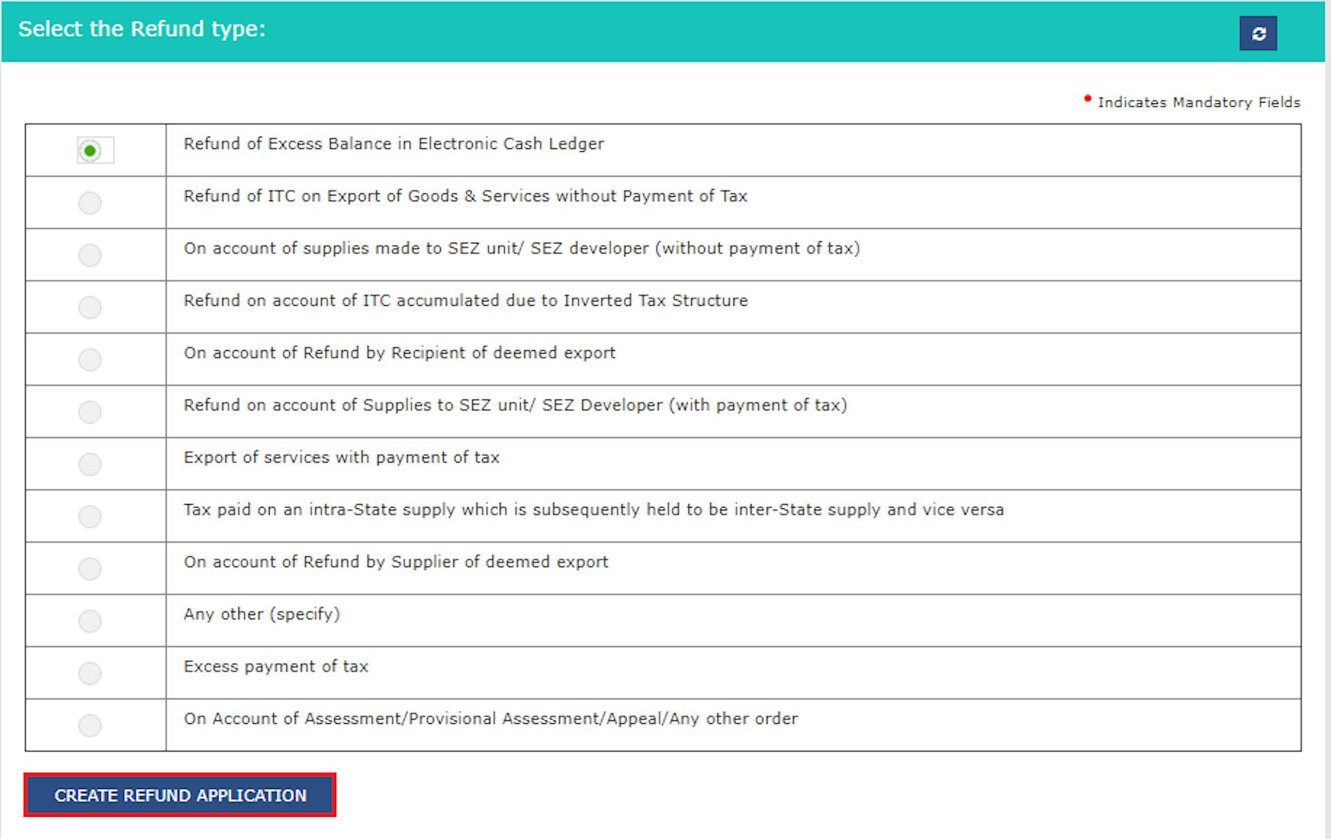 Select the type of refund