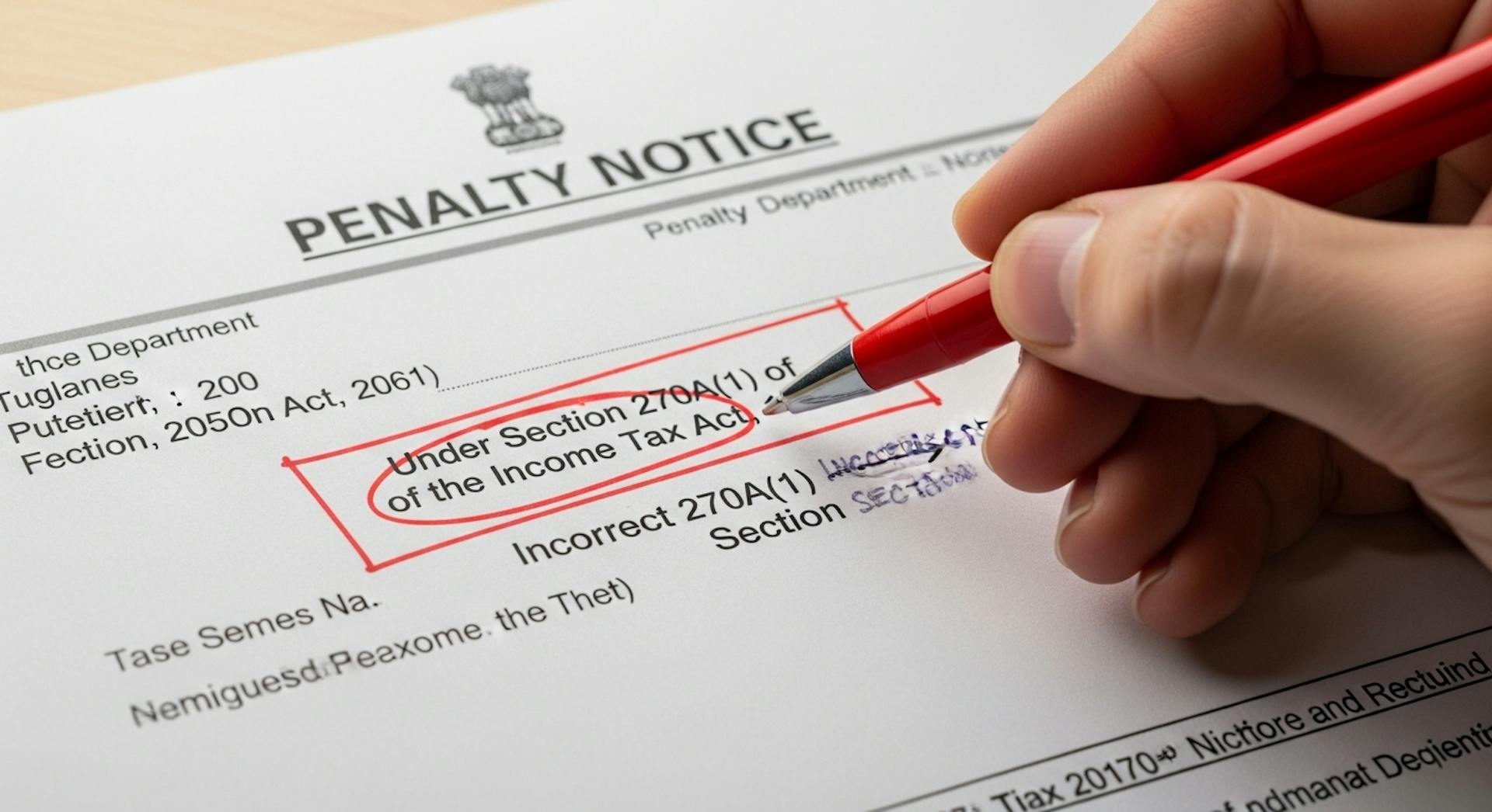 Incorrect Section Mentioned in Penalty Notice