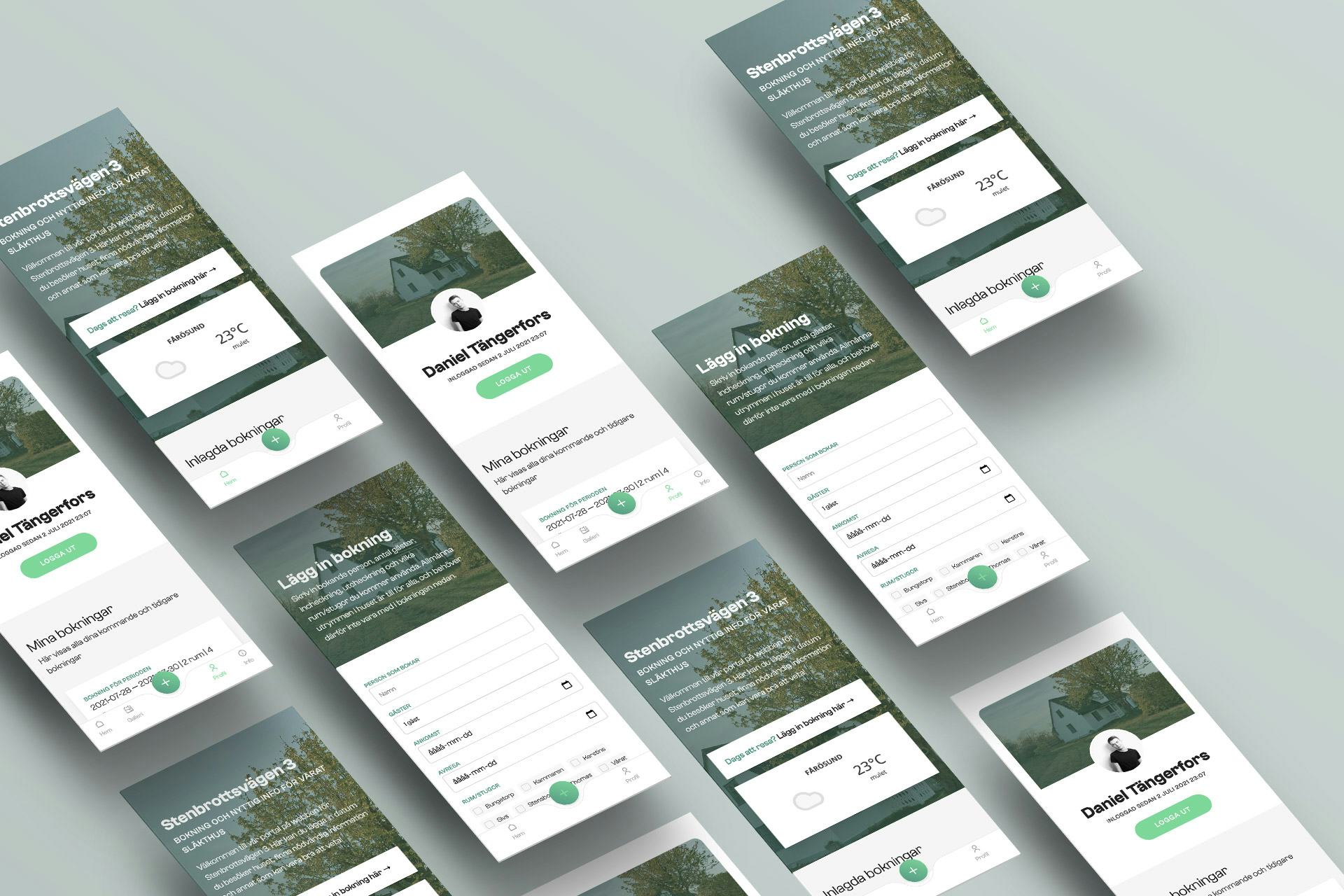 Isometiric App screens of the Stenbrottsvägen app