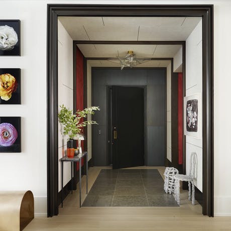 Tribeca Loft unlit private elevator entry, upholstered wall panels