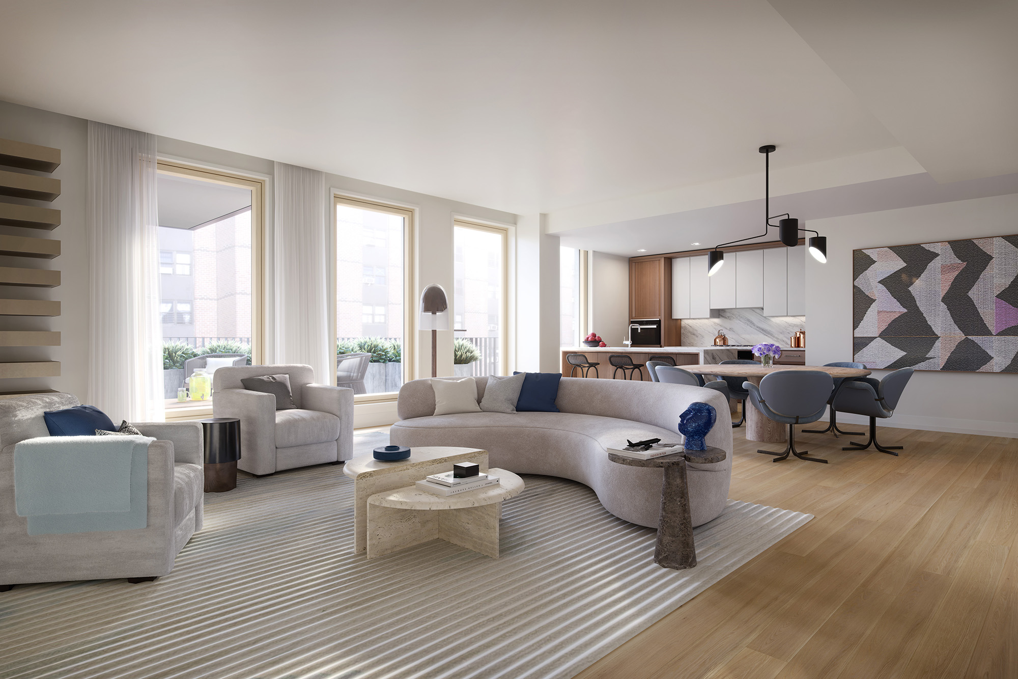 212 W 93rd Street rendered penthouse living room