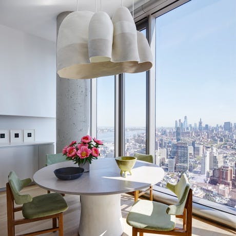 56 Leonard Dining Area with view of NYC