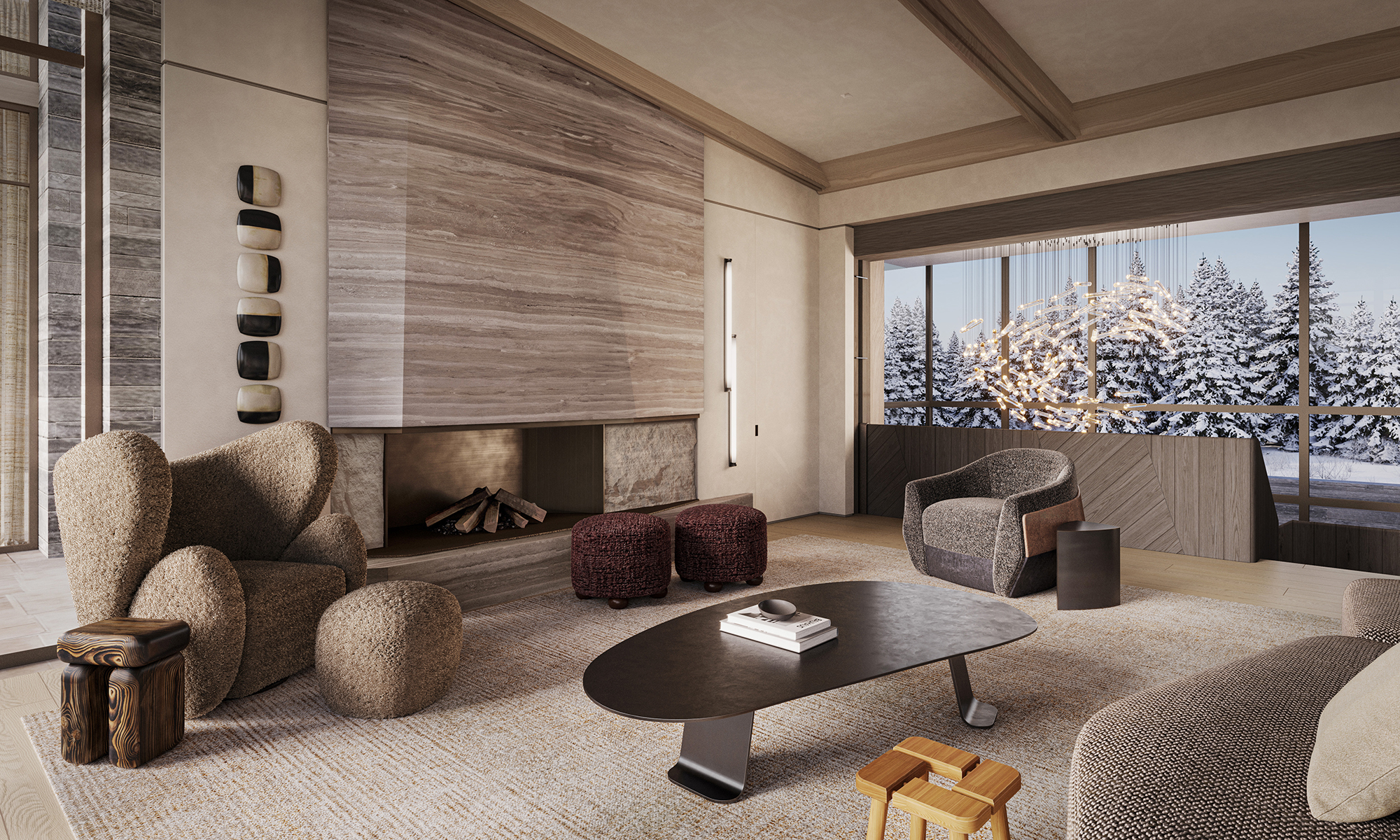 Aspen House great room stair hall rendering