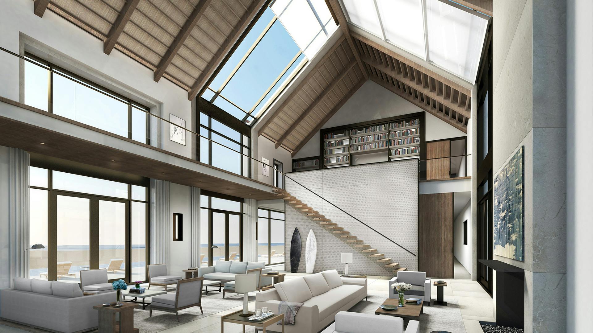 Modern Farm House interior great room rendering
