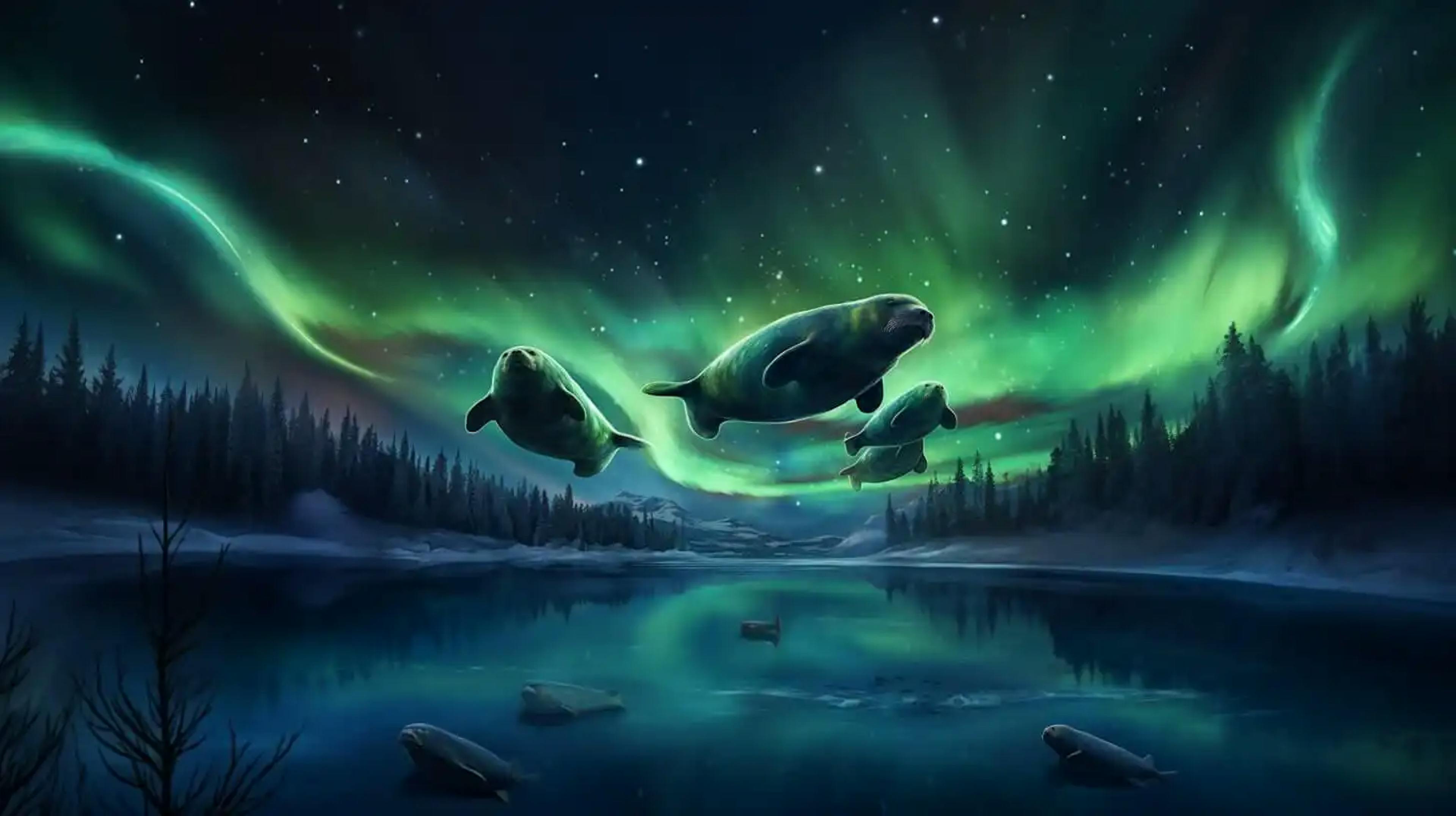 Manatees flying in the Aurora