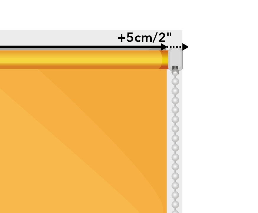 For roller blinds add a further 5cm/2" to the width of the window to allow room for the operating mechanism. This is to allow for room for the brackets that sit outside of the fabric and ensures optimum coverage.