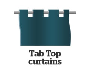 Tab Top header curtains are hung on a curtain pole via fabric loops along the top of the curtain. They wrap around the pole and support the weight of the curtain, giving windows a vintage feel. These curtains complement a traditional aesthetic and are a great way to show off statement curtains or fabrics.