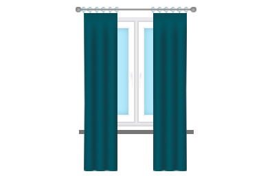 An illustration of floor length curtains that drape to the floor