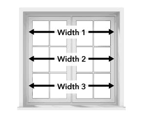 Measure the width inside the window recess at 3 points, the top, middle and bottom. Your windows may not be a consistent size along the width, so it’s important to do this and take the smallest measurement as your guide.