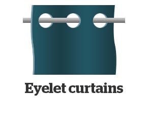 One of the most popular curtain headers, eyelet curtains don’t require curtain rings as they’re threaded directly onto a pole via the curtain’s ‘eyes’ or holes. This gives the curtains deep, uniform folds from top to bottom, and the finish is modern and sleek.