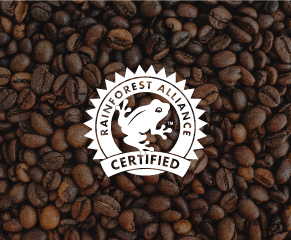 We’re proud to say that our coffee is certified by the Rainforest Alliance