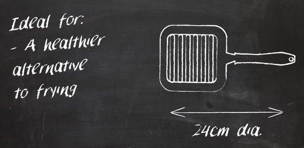 The ribbed design across the pan doesn't just give your food a distinctive stripe, it also keeps meat raised off the surface of the pan, allowing fat to run off during cooking for a healthier alternative.