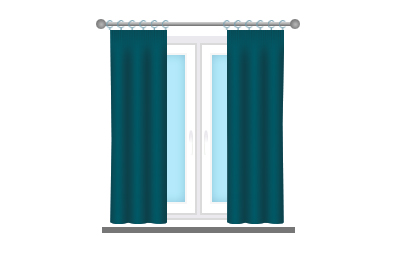 An illustration of windowsill curtains that end at the windowsill