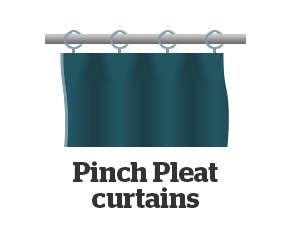 Pinch pleat headings are gathered in a series of bunches and stitched together for an ornate, decorative finish. Unlike pencil pleats, once stitched, the design is permanent and cannot be altered. Pinch pleat curtains can be used with either poles or tracks and produce dramatic, elegant folds which reach down to the floor. Note; our pinch pleat curtains are available on Made to Measure only.