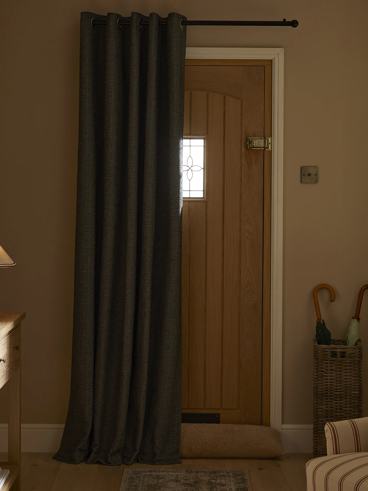 Herringbone chenille eyelet door curtains