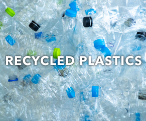 Using recycled plastic helps conserve the planet’s crude oil reserves and reduce our carbon footprint, compared with manufacturing virgin plastics. Recycled plastics can come from waste such as plastic bottles, and can include polyester, polyethylene, polystyrene, acrylic and nylon.