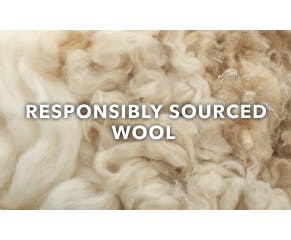 Certified to the Responsible Wool Standard (RWS), our responsibly sourced wool comes from farmers and ranchers who are evaluated to strict requirements. These include land management methods that help protect soil health, biodiversity and native species; animal welfare standards; and guidelines around social welfare, working conditions and more.