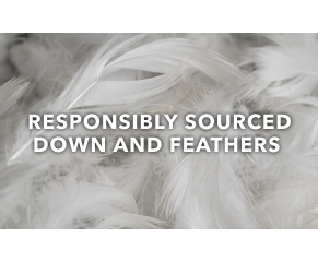 Our responsibly sourced down and feathers are certified to the Responsible Down Standard (RDS). This helps mitigate the risks of down and feathers coming from animals subjected to unnecessary harm, and helps make sure animals are treated humanely.