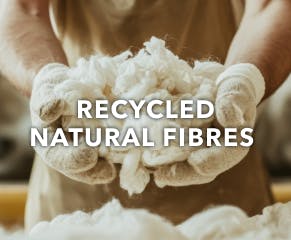 Using recycled natural fibres – from cotton to leather and feathers – helps us reduce our reliance on virgin materials. Growing virgin cotton, for instance, has a big water footprint, and using recycled cotton helps reduce that impact.
