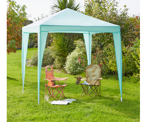 A gazebo in an outdoor setting, featuring a roof and open sides.