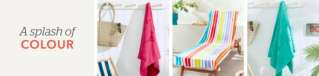 A collection of large, brightly coloured beach towels