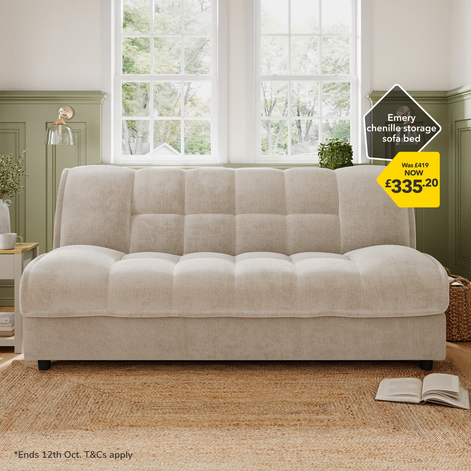 Emery chenille storage sofa bed