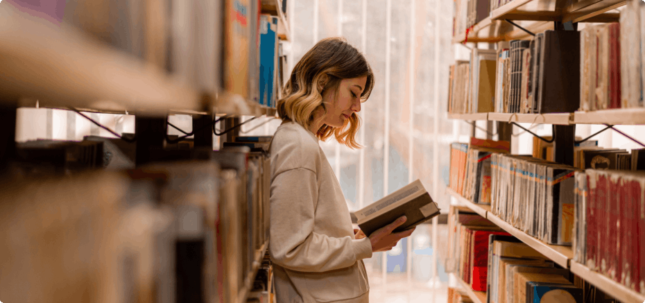 Student in a library