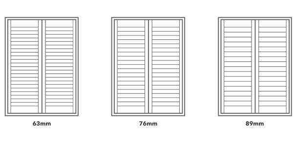 Louvres (the tilting slats of the shutters) are available in three different sizes