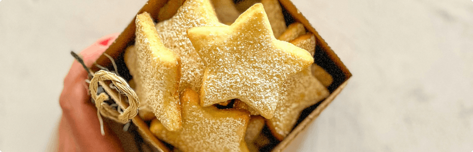 Close up of Christmas cookies cut into stars