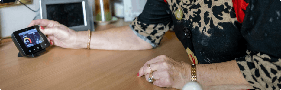 Elderly lady checking on her smart meter